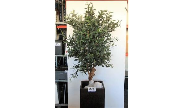 plantenbak met kunststof olijfboompje